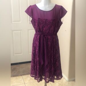 Julian Taylor Purple Ruched Midi Dress for Wedding Guest